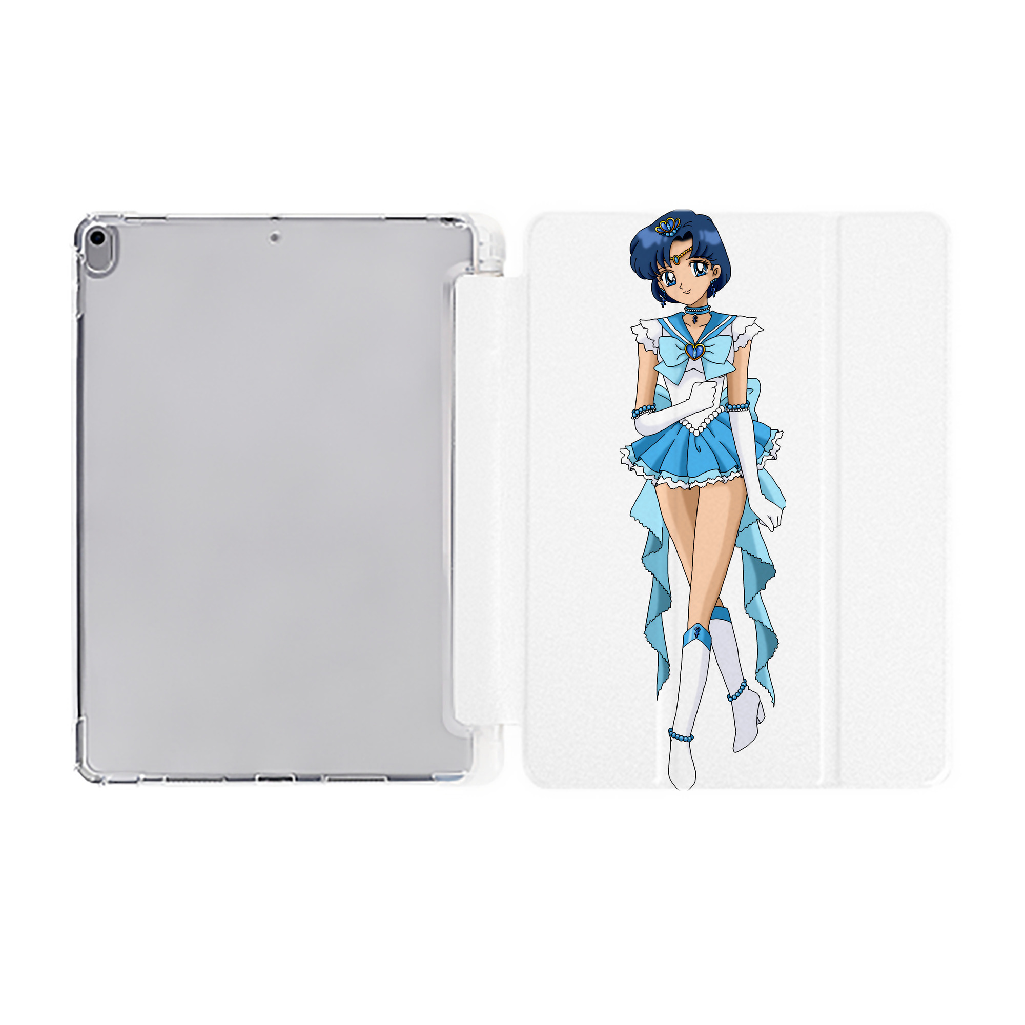 （画像用） 美少女戦士セーラームーン 水野 亜美 みずの あみ Sailor Moon Mizuno Ami IPad ケース ペン収納付き 三つ折りスタンド PUレザー×シリコン 対応機種9.5/10.5/10.9インチ